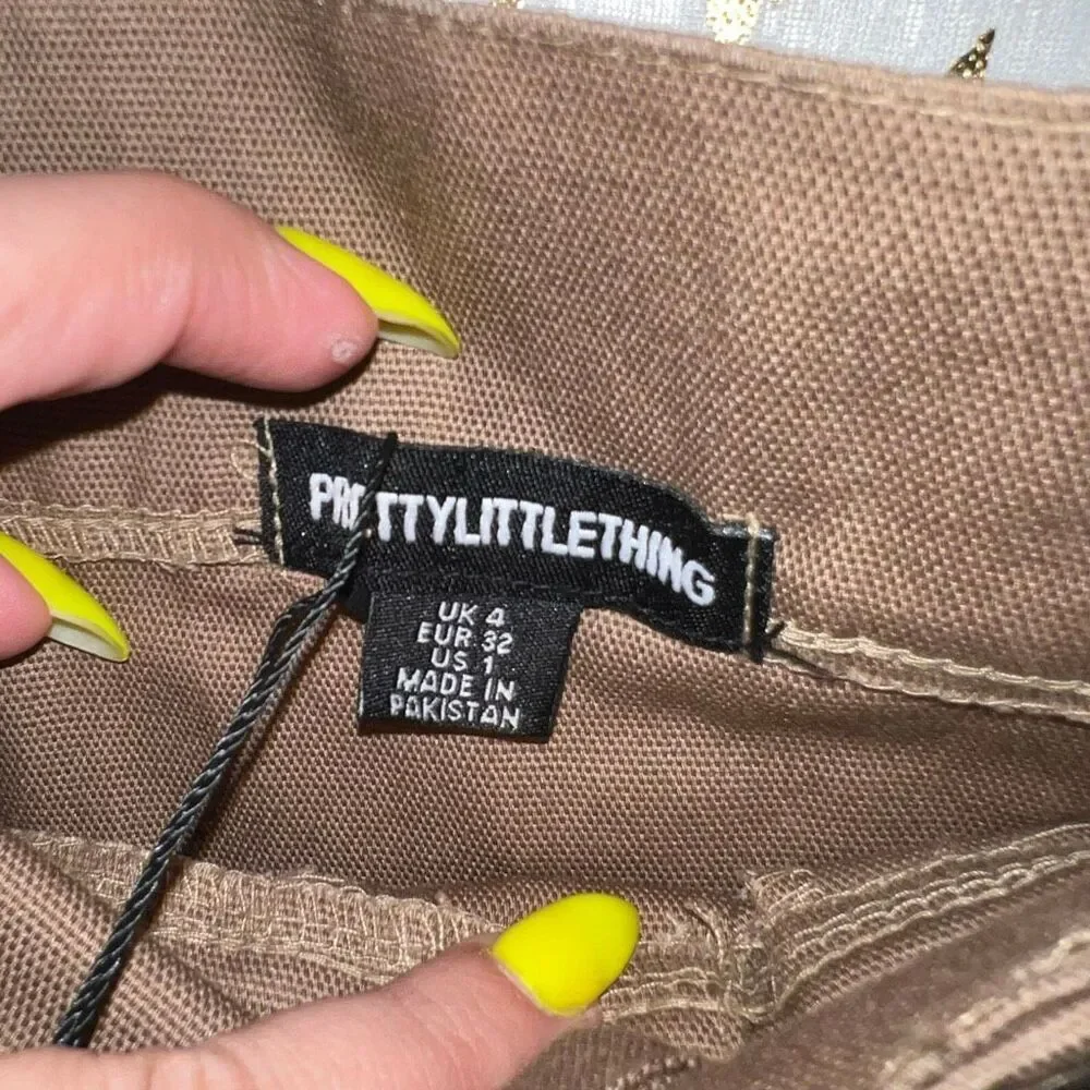 NWT prettylittlething cargo skirt micro mini skirt buckles straps front pockets